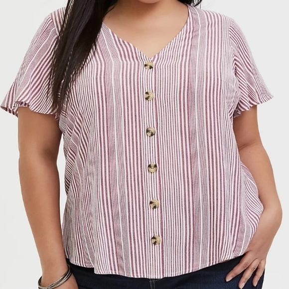 Torrid Striped Rayon Crepe Shirt - Picture 1 of 4